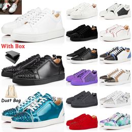 Christian Louboutin Louis Junior Spikes Veau Velours Sneaker Luksus kırmızı bottomlar erkekler ayakkabı giysisi loubutin tenis ayakkabıları kırmızı platformlu 【code ：L】