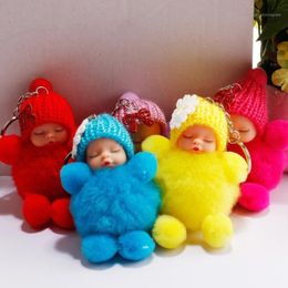 Keychains Sleeping Baby Doll Keychain Flower Bow Knot Holder Bag Key Chain Gifts Ring Sleutelhanger Llaveros Para Mujer Chaveiro12521