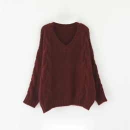 Pullovers Oversize V Neck Cable Knit Sweater Women Pullover Jumper