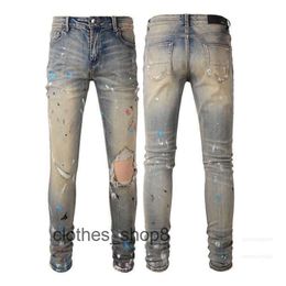 Denim Amirs Jeans Designer Pants Man Fall Distressed Slim Fit Men Beige Leggings Paint Scratched Personality Fashion 6HL5