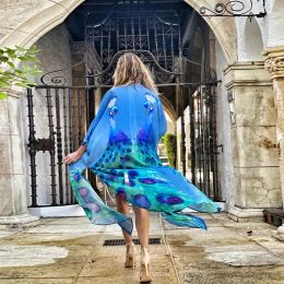 Cardigans Free Spirit Chiffon Coat Wild Animal Print Long Kimono Summer Breezy Beachwear Women Tops Duster Robe Miami Boho Vibe Resortwear