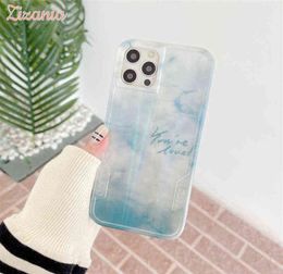 Fashion Art Ins Blue and white Clouds Gradient Phone Case For iPhone 13 12 11 Pro XS Max X XR 8 7 Plus personality Case AA22036657077