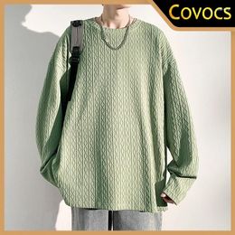 Men's Hoodies Sweater Spring Thin Solid Color Wavy Pleated Texture With Casual Large Size