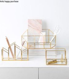 Bathroom Shelves Nordic Style Copper Glass Office Desktop Jewelry Cosmetic Storage Box Household Stationery Finishing Lipstick Per7358804