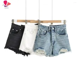 Women's Shorts APIPEE Summer Denim For Women Black Jeans Distressed Short Mujer White Jean Ripped Y2k Streetwear