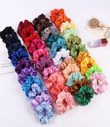 INS 60pcslot newest Women Silk Solid Scrunchies Elastic Satin Hairbands Girls Hair Tie Hair Rope Hair Accessories Whole 570 Y1196338