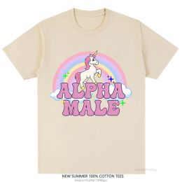 T-Shirts Alpha Male Unicorn Tee Rainbow Graphic Tees Funny TShirts Women Fashion Hip Hop Men Tops 100% Cotton Unisex Aesthetic Clothing