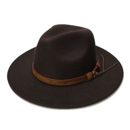 LUCKYLIANJI Retro Kid Child Vintage 100% Wool Wide Brim Cap Fedora Panama Jazz Bowler Hat Leather Band 54cm Adjusted Y200110264h