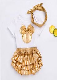 Newborn Baby Girls Clothes Sets Summer Short Sleeve Bowtie Romper Shorts Dress Headband Infant baby girl clothing outfit 2011182245538135