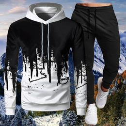 Men's Tracksuits Plain Sweatshirt Set Ink Hoodies Sweatpants Tracksuit Outfits Jogger Thick Sport Suit Male Pullover Streetwear Clothes