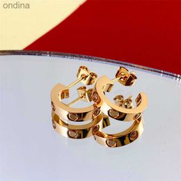 Stud Luxury Brand Designer Stainless Steel Stud Earrings for LOVE C Shape Hollow 18K Gold Bling Diamond Ear with Shining Crystal Party Wedding Jewellery 240306