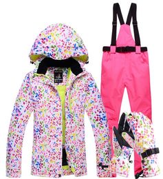 3PCS New Skiing Suits Jackets Pants Women Snowboarding Sets Female Winter Sportswear Waterproof Ski Jacket Set Gloves For 8438811