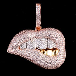 Micro Pave Brass 5a Cubic Zirconia Hip Hop 14k Gold Diamond Mouth Custom Iced Out Pendant Bling Women Girl Jewellery Lip Pendant