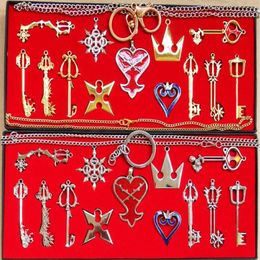 2 Styles 13pcs set Kingdom Hearts Cosplay Necklace Sora Keyblade Keychain Metal Figure Toy Pendants Key chains 293n