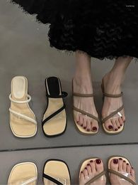 Slippers Casual Shoes Slipers Women Transparent Heel Med Slides Square Luxury Soft 2024 Block Fashion Rome PU Rubber Hoof