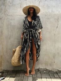 Cover-up Summer Beach Cover Ups Vintage Printed Belted Kimono Swimwear Long Cardigan Casual Loose Beachwear Outfits Swimsuit Covers Robe