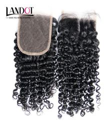 Brazilian Peruvian Malaysian Indian Mongolian Curly Virgin Hair Lace Closure 44 Cheap Human Hair Deep Kinky Curly Closures Natura6128816