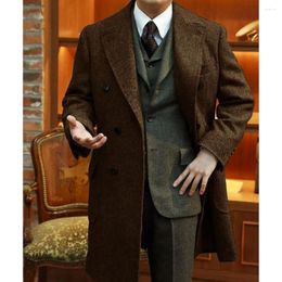 Men's Suits Herringbone Jacket Elegant For Men 1 Piece Set Luxury Suit Medium Length Male Coat Double Breasted Blazer