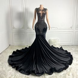 2024 Velvet Black Prom Dresses Long Evening Dresses Sparkling Elegant Gowns for Special Occasions Rhinestones Decorated Engagement Dress for Black Girls NL613