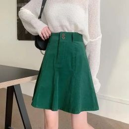 skirt 4XL Retro Corduroy Skirt Women Spring Autumn Winter High Waist Mini Skirt Plump Girls Green Slim A line Umbrella Skirt Female