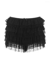 Women's Shorts Women S Elegant Lcae Y2K Ruffled Layered Elastic Low Waist Lace Mini Short Pants Bloomers Streetwear