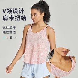 Active Shirts Fitness Running Twist Shoulder Straps Loose Sweat-absorbent Breathable Sports Yoga Cover-up Vest For Women