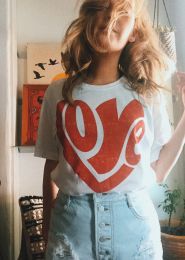 T-Shirts Cute More Love 90s Inspired Ladies Tee Summer Red Heart Design Graphic Tshirt Loose White Cotton Vintage Sweet Casual Tshirt