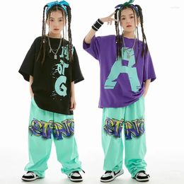 Stage Wear Summer Kids Loose Cotton T-Shirt Pants Boys Hip Hop Outfit Modern Jazz Dance Costume Girls Kpop Performance