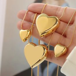 Stainless Steel Small Big Love Heart Pendant Necklace For Women Stacking Clavicle Chain Choker Jewellery 240228