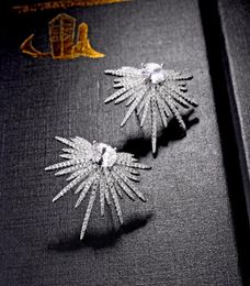 Fashionable temperament sunflower earrings highend zircon feather earrings7627325