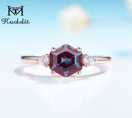 Kuoit 2CT lab grown Alexandrite Gemstone Ring for Women 925 Sterling Silver 585 rose gold hexagon Luxury Ring Fine jewerely 2201213556764