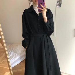 Dress Long Sleeves Dresses Shirt Dress Women Autumn Winter Mid Length Wedding Party Evening Midi Basic Womens Clothing Urban Maxi Robe