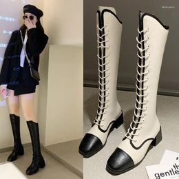 Boots 2024 Autumn And Winter Net Red Thick Heel Lace-up Single High Knight Long Thin Women