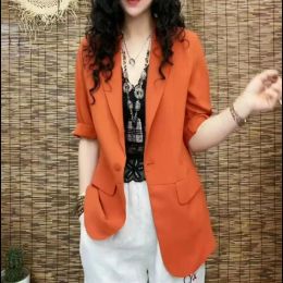 Blazers 2023 Summer New Highgrade Westernstyle Onebutton Suit Jacket Fashion Sevenpoint Sleeve Women Small Suit