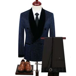 2023-boutique (blazer+ Pants) Men's Fashion Business Gentleman Casual Double Breasted 2-piece Set European Size XS-4XL