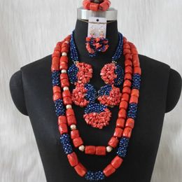 Dudo Nature Coral Jewelry Nigeria Coral Beads 3 Layers Bridal Necklace Traditional Africa Wedding Jewelry Sets