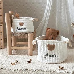 Embroidered Name Cute Bear Storage Basket Baby Toys Personalised Diaper Sorting Shower Gifts 240301