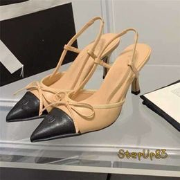 Sandals 7cm designer new 2024 women party dress shoes Channel Kitten Heels Bowknot slingback Summer Womens Designer Shoes Pointed shoe