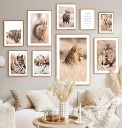 Paintings Nordic Poster African Animal Lion Tiger Elephant Deer Giraffe Pictures Wall Art Canvas For Living Room Interior Decor6870857