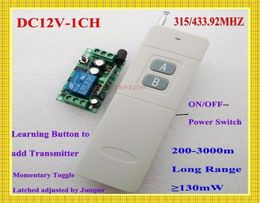 3000m Long Range Remote Control Switch DC 12V 1 CH 10A Relay Receiver Transmitter Learning Light Lamp Wireless Switch 315433MHZ T29575606