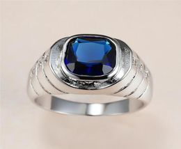 Wedding Rings Vintage Male Female Blue Crystal Ring Charm Silver Color Dainty Square Zircon Stone Engagement For Women Men7681824