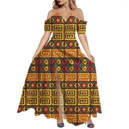 Party Dresses Elegant Summer Women's Clothing Retro Style Polynesian Tribal Pattern Design V Neck Short Sleeve Split Beach Sling Maxi Dress