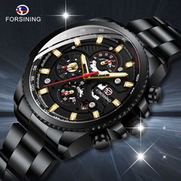 FORSINING Mechanical Watch Mens Multi-function Stainless Waterproof Complete Calendar Military Automatic Watches Montre Relogio T22133