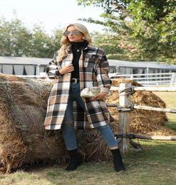 Womens Casual Plaid Wool Blend Button Down Jackets Long Sleeve Shirt Oversize Lapel Shacket Jacket Coat Flannel Peacoat8787920