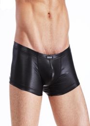 Underpants Cockcon Brand Leather Underwear Men Sexy Nylon Spandex Penis Pouch Cock Men039s Boxer Shorts Black Low Rise Mens Lin3692296