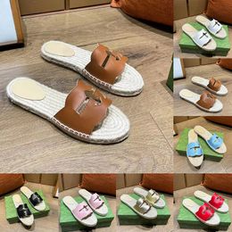 Luxury Designer Sandals For Womens Ladies Espadrilles interlocking slide Slip-On Loafer Letters Cut Out Leather Casual Ladies Summer Trainers Size 35-41 shoes