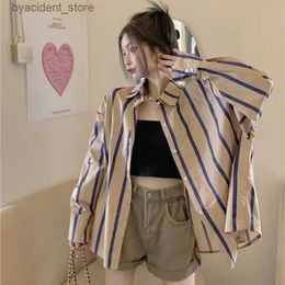 Men's Casual Shirts Fashion Youth Women Clothing Striped Sunscreen Shirt Coat Spring Summer Korean Oversized Chic Pretty Long Sleeve Casual Blouse L240306
