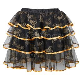 skirt Skirts For Women Mini Ruffles Layered Ribbon Trim Organza Punk Skull Tutu Skirt Cosplay Costume Lolita Corset Plus Size Red