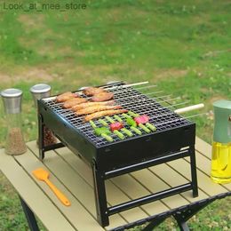 BBQ Grills New portable barbecue charcoal barbecue mini barbecue stainless steel tool kit outdoor cooking picnics beach camping barbecue Q240305