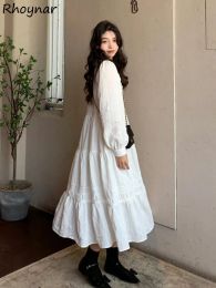 Dress White Long Dress Women Ruffles Vintage Sweet New Princess Autumn French Style Aesthetic College Popular Lierary Vestidos